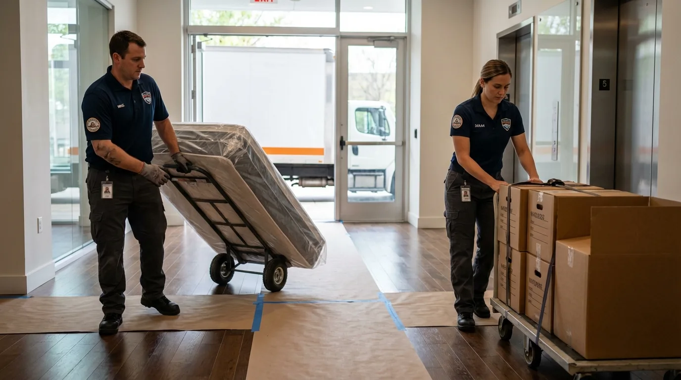 Professional apartment movers loading elevator in Haddon Heights, NJ